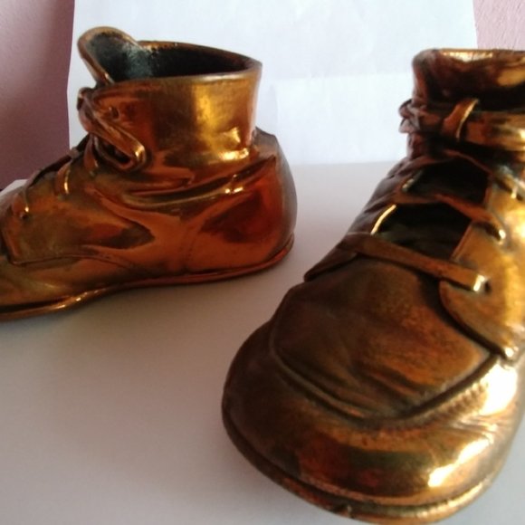 Vintage Bronze Dipped Baby Shoes Plated Metal with Laces - Picture 4 of 8